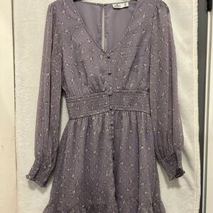 Hollister Purple Sequin Long Sleeve Fit and Flare Dress